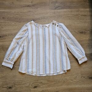 LC Lauren Conrad Linen Blend Long Sleeve Striped Top Size-L